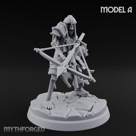 Bolt And Scythe Wielding Skeleton Ranged Warriors Miniature for Dungeons and Dragons, Pathfinder or other TTRPGs