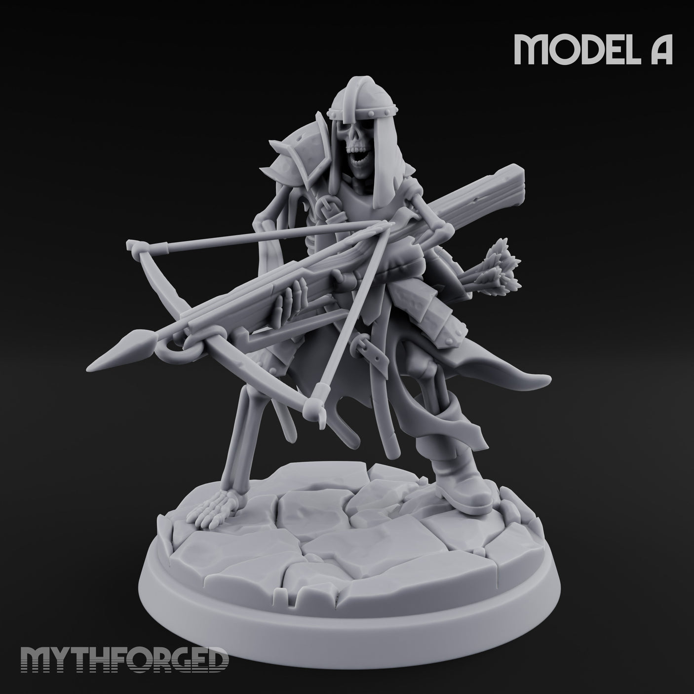 Bolt And Scythe Wielding Skeleton Ranged Warriors Miniature for Dungeons and Dragons, Pathfinder or other TTRPGs