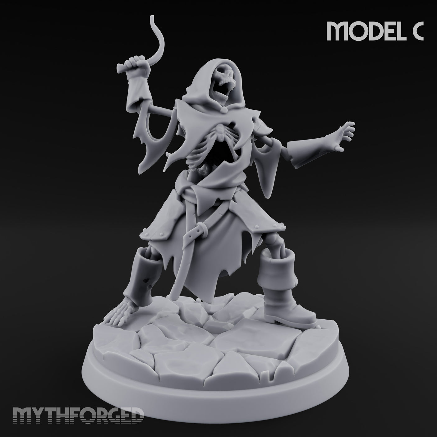 Bolt And Scythe Wielding Skeleton Ranged Warriors Miniature for Dungeons and Dragons, Pathfinder or other TTRPGs