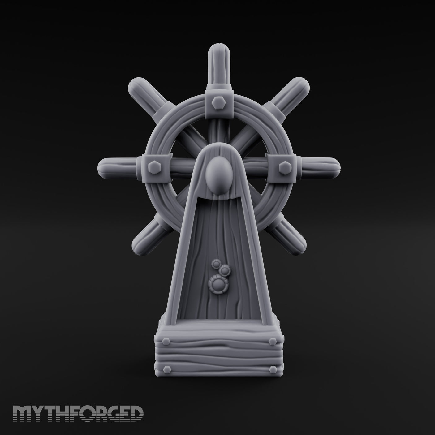 Bolt-Banded Grain-Streaked Ship Helm Stand Miniature for Dungeons and Dragons, Pathfinder or other TTRPGs
