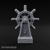 Bolt-Banded Grain-Streaked Ship Helm Stand Miniature for Dungeons and Dragons, Pathfinder or other TTRPGs