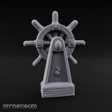 Bolt-Banded Grain-Streaked Ship Helm Stand Miniature for Dungeons and Dragons, Pathfinder or other TTRPGs