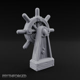 Bolt-Banded Grain-Streaked Ship Helm Stand Miniature for Dungeons and Dragons, Pathfinder or other TTRPGs