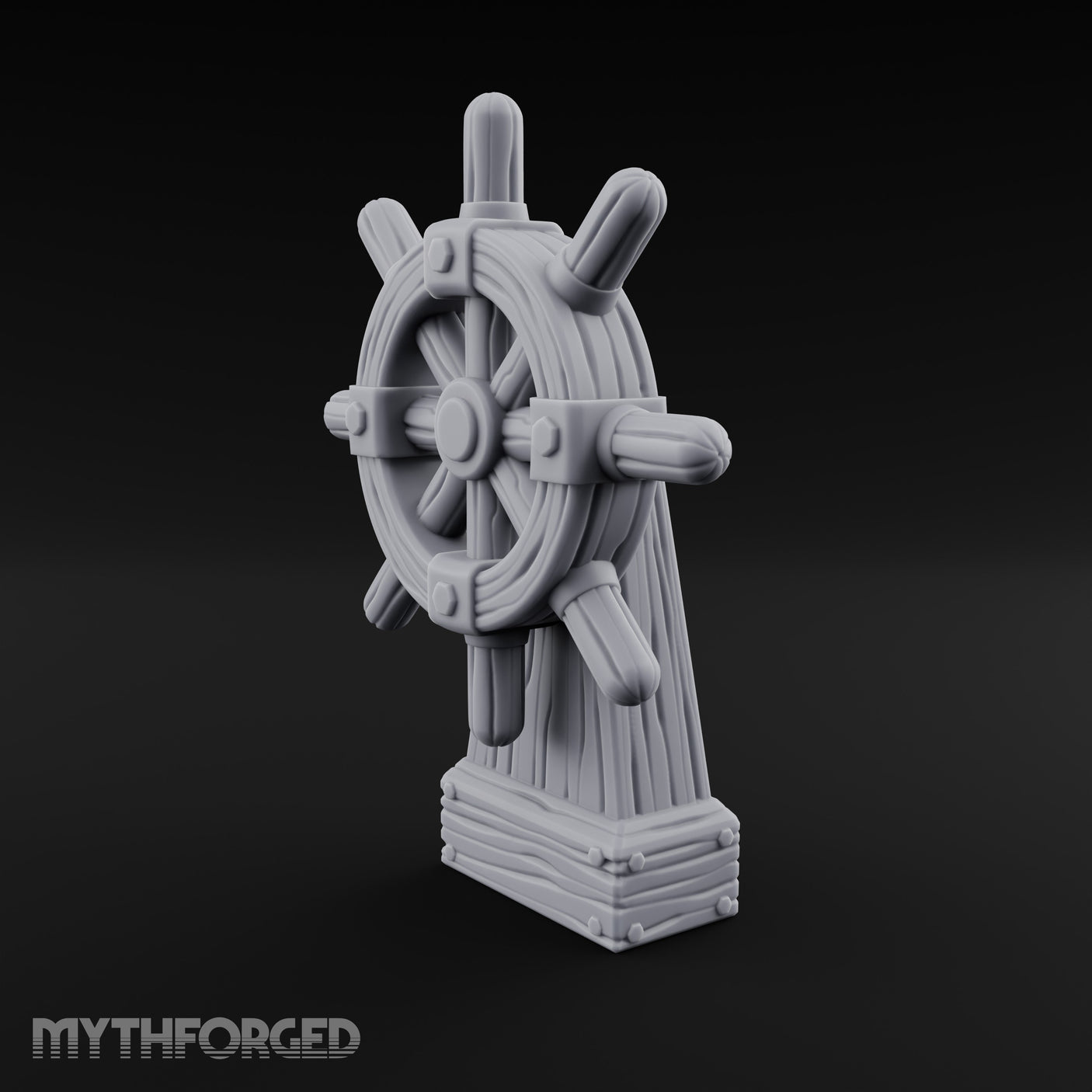 Bolt-Banded Grain-Streaked Ship Helm Stand Miniature for Dungeons and Dragons, Pathfinder or other TTRPGs