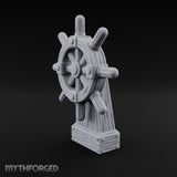 Bolt-Banded Grain-Streaked Ship Helm Stand Miniature for Dungeons and Dragons, Pathfinder or other TTRPGs