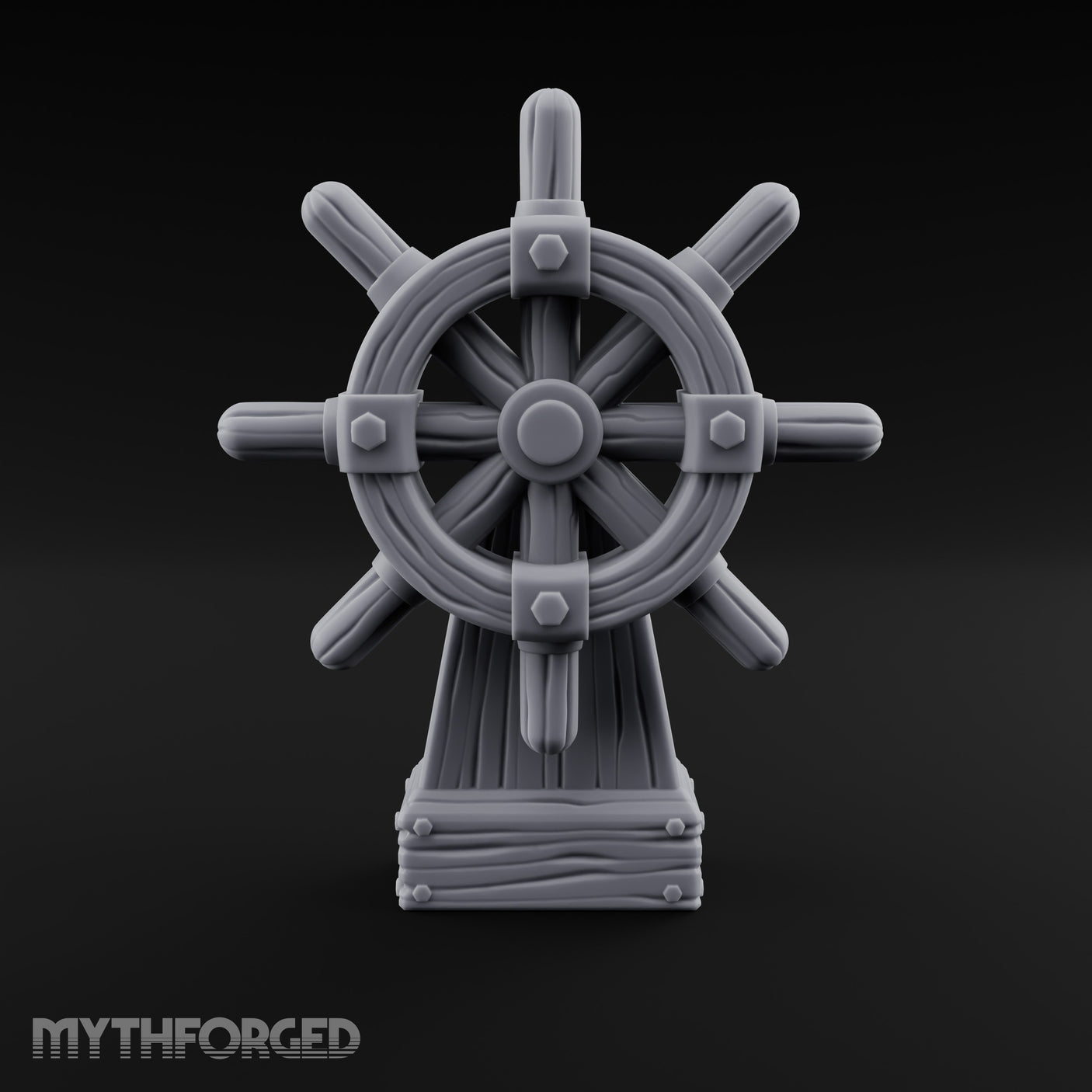 Bolt-Banded Grain-Streaked Ship Helm Stand Miniature for Dungeons and Dragons, Pathfinder or other TTRPGs