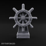 Bolt-Banded Grain-Streaked Ship Helm Stand Miniature for Dungeons and Dragons, Pathfinder or other TTRPGs