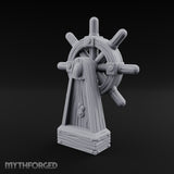 Bolt-Banded Grain-Streaked Ship Helm Stand Miniature for Dungeons and Dragons, Pathfinder or other TTRPGs