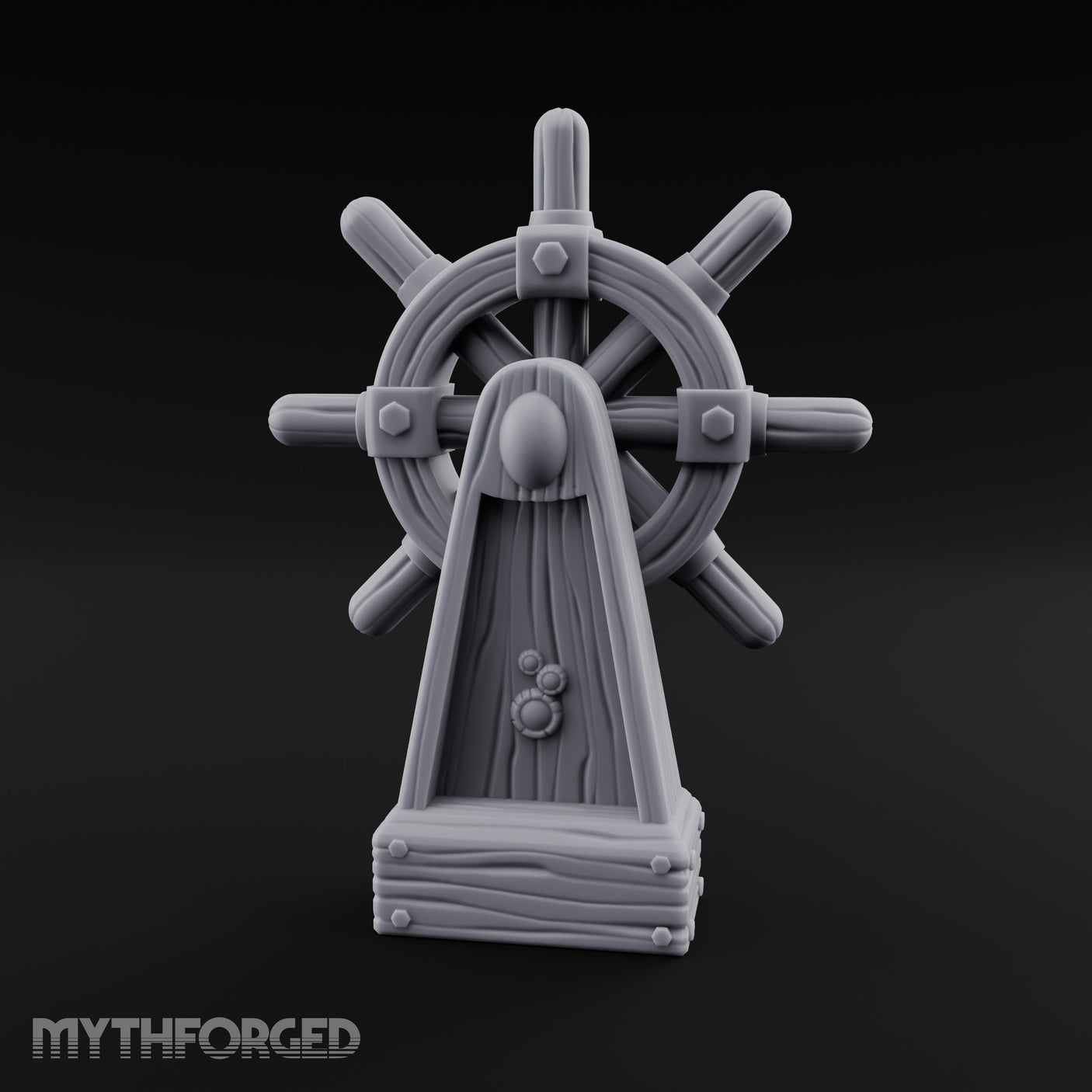 Bolt-Banded Grain-Streaked Ship Helm Stand Miniature for Dungeons and Dragons, Pathfinder or other TTRPGs