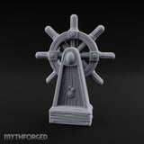 Bolt-Banded Grain-Streaked Ship Helm Stand Miniature for Dungeons and Dragons, Pathfinder or other TTRPGs