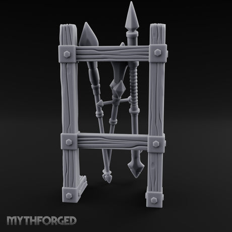 Bolt-Banded Polearm-Stacked Tribal Spear Rack Miniature for Dungeons and Dragons, Pathfinder or other TTRPGs