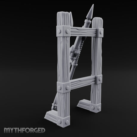 Bolt-Banded Polearm-Stacked Tribal Spear Rack Miniature for Dungeons and Dragons, Pathfinder or other TTRPGs