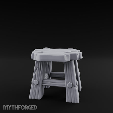 Bolt-Jointed Splinter-Topped Tavern Stool Miniature for Dungeons and Dragons, Pathfinder or other TTRPGs