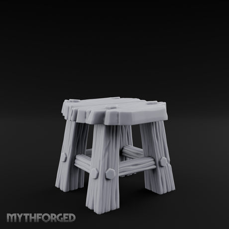 Bolt-Jointed Splinter-Topped Tavern Stool Miniature for Dungeons and Dragons, Pathfinder or other TTRPGs