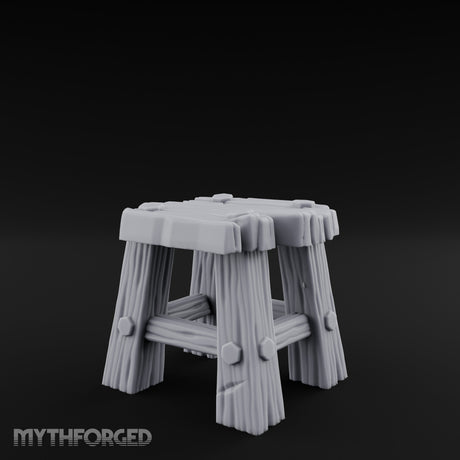 Bolt-Jointed Splinter-Topped Tavern Stool Miniature for Dungeons and Dragons, Pathfinder or other TTRPGs