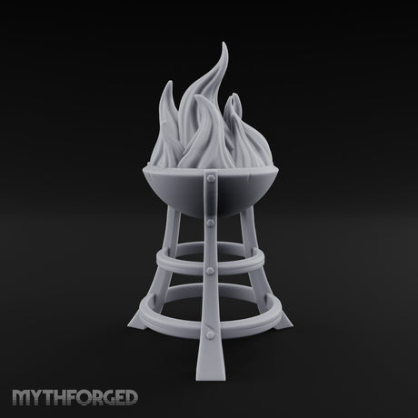 Bolt-Riveted Roaring-Flame Iron Brazier Stand Miniature for Dungeons and Dragons, Pathfinder or other TTRPGs