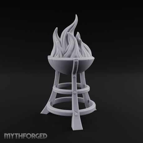 Bolt-Riveted Roaring-Flame Iron Brazier Stand Miniature for Dungeons and Dragons, Pathfinder or other TTRPGs