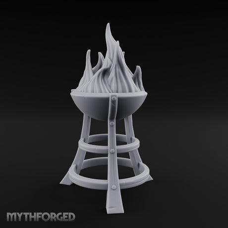 Bolt-Riveted Roaring-Flame Iron Brazier Stand Miniature for Dungeons and Dragons, Pathfinder or other TTRPGs