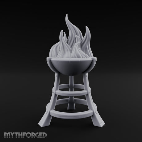 Bolt-Riveted Roaring-Flame Iron Brazier Stand Miniature for Dungeons and Dragons, Pathfinder or other TTRPGs