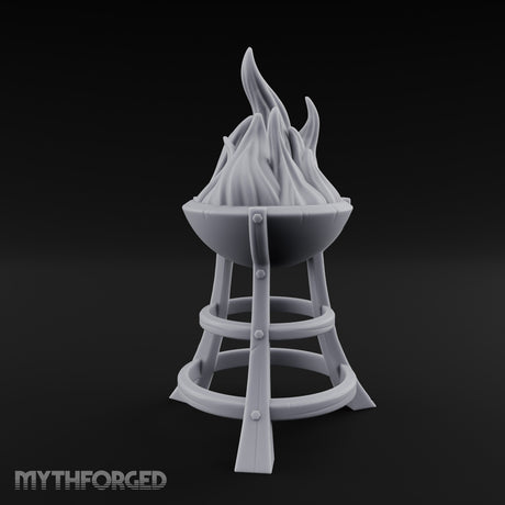 Bolt-Riveted Roaring-Flame Iron Brazier Stand Miniature for Dungeons and Dragons, Pathfinder or other TTRPGs