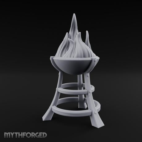 Bolt-Riveted Roaring-Flame Iron Brazier Stand Miniature for Dungeons and Dragons, Pathfinder or other TTRPGs