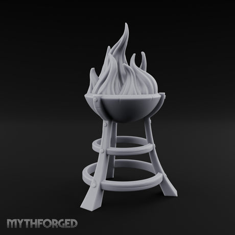 Bolt-Riveted Roaring-Flame Iron Brazier Stand Miniature for Dungeons and Dragons, Pathfinder or other TTRPGs