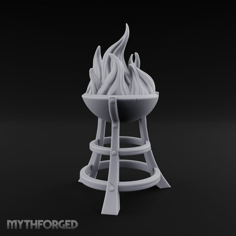 Bolt-Riveted Roaring-Flame Iron Brazier Stand Miniature for Dungeons and Dragons, Pathfinder or other TTRPGs