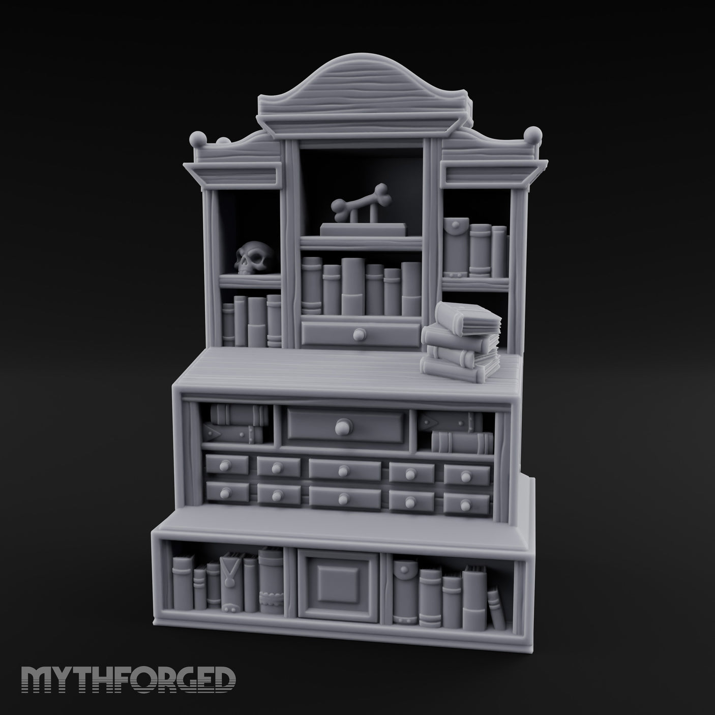 Bone-Displayed Drawer-Banked Scholar's Grand Cabinet Bookcase