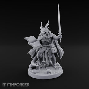 Book And Sword Raised Dragonborn Spellblade Miniature for Dungeons and Dragons, Pathfinder or other TTRPGs