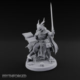 Book And Sword Raised Dragonborn Spellblade Miniature for Dungeons and Dragons, Pathfinder or other TTRPGs