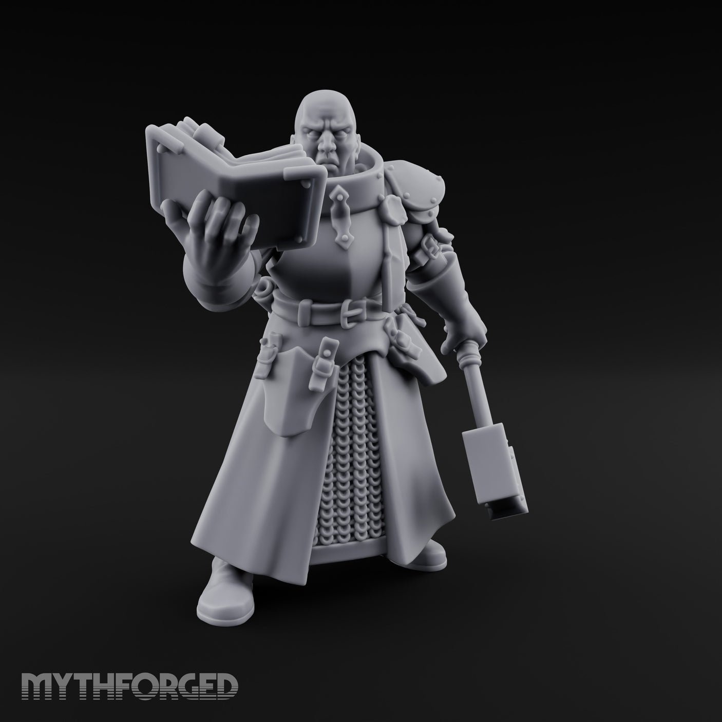 Book Reading Hammer Dangling Human Battle Priest Miniature for Dungeons and Dragons, Pathfinder or other TTRPGs