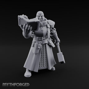 Book Reading Hammer Dangling Human Battle Priest Miniature for Dungeons and Dragons, Pathfinder or other TTRPGs
