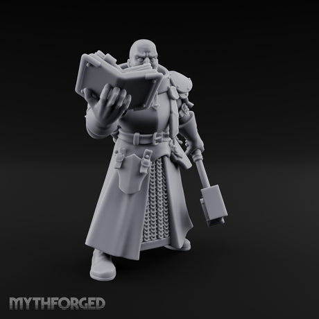 Book Reading Hammer Dangling Human Battle Priest Miniature for Dungeons and Dragons, Pathfinder or other TTRPGs