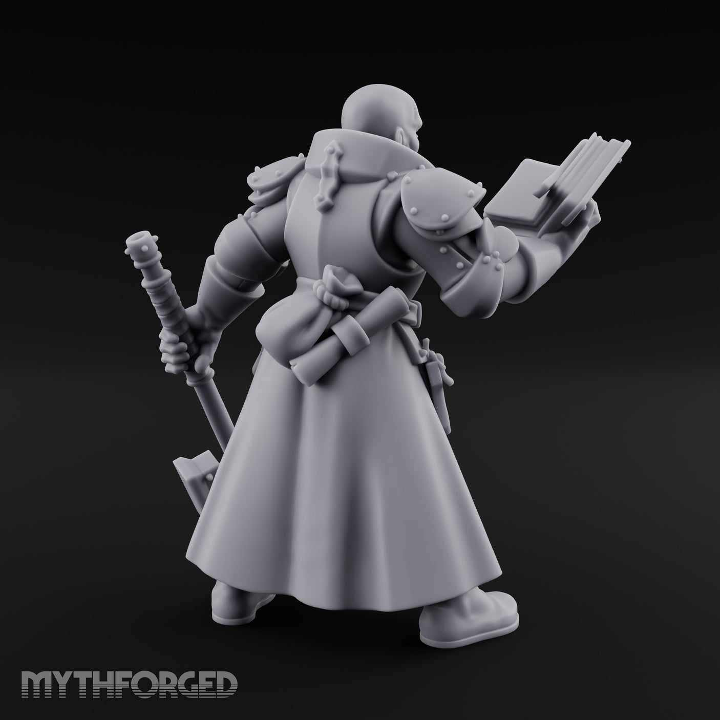Book Reading Hammer Dangling Human Battle Priest Miniature for Dungeons and Dragons, Pathfinder or other TTRPGs