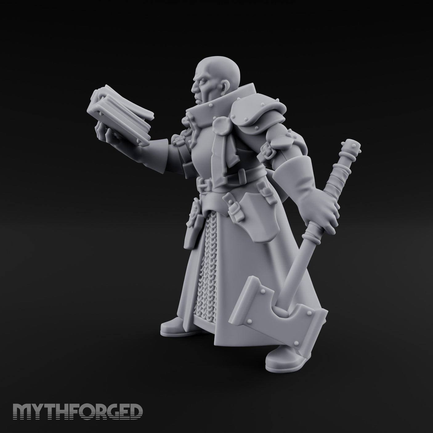 Book Reading Hammer Dangling Human Battle Priest Miniature for Dungeons and Dragons, Pathfinder or other TTRPGs