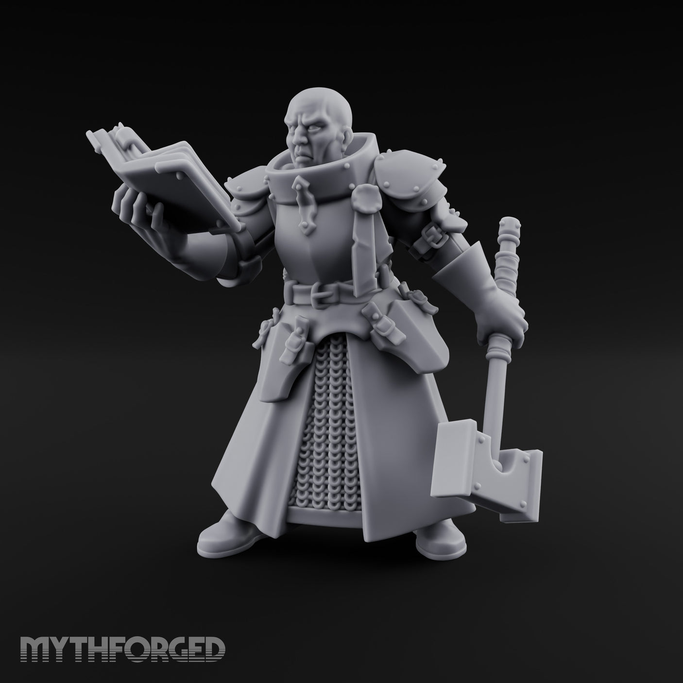 Book Reading Hammer Dangling Human Battle Priest Miniature for Dungeons and Dragons, Pathfinder or other TTRPGs