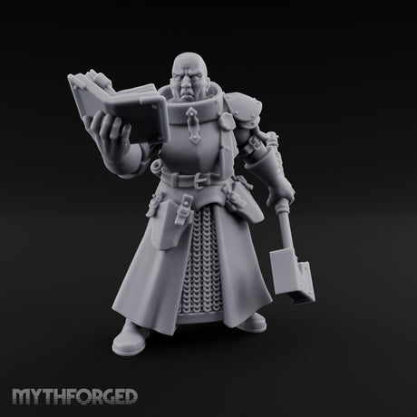 Book Reading Hammer Dangling Human Battle Priest Miniature for Dungeons and Dragons, Pathfinder or other TTRPGs