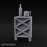 Bottle-Topped Barrel-Mugged Tavern Side Cabinet Miniature for Dungeons and Dragons, Pathfinder or other TTRPGs