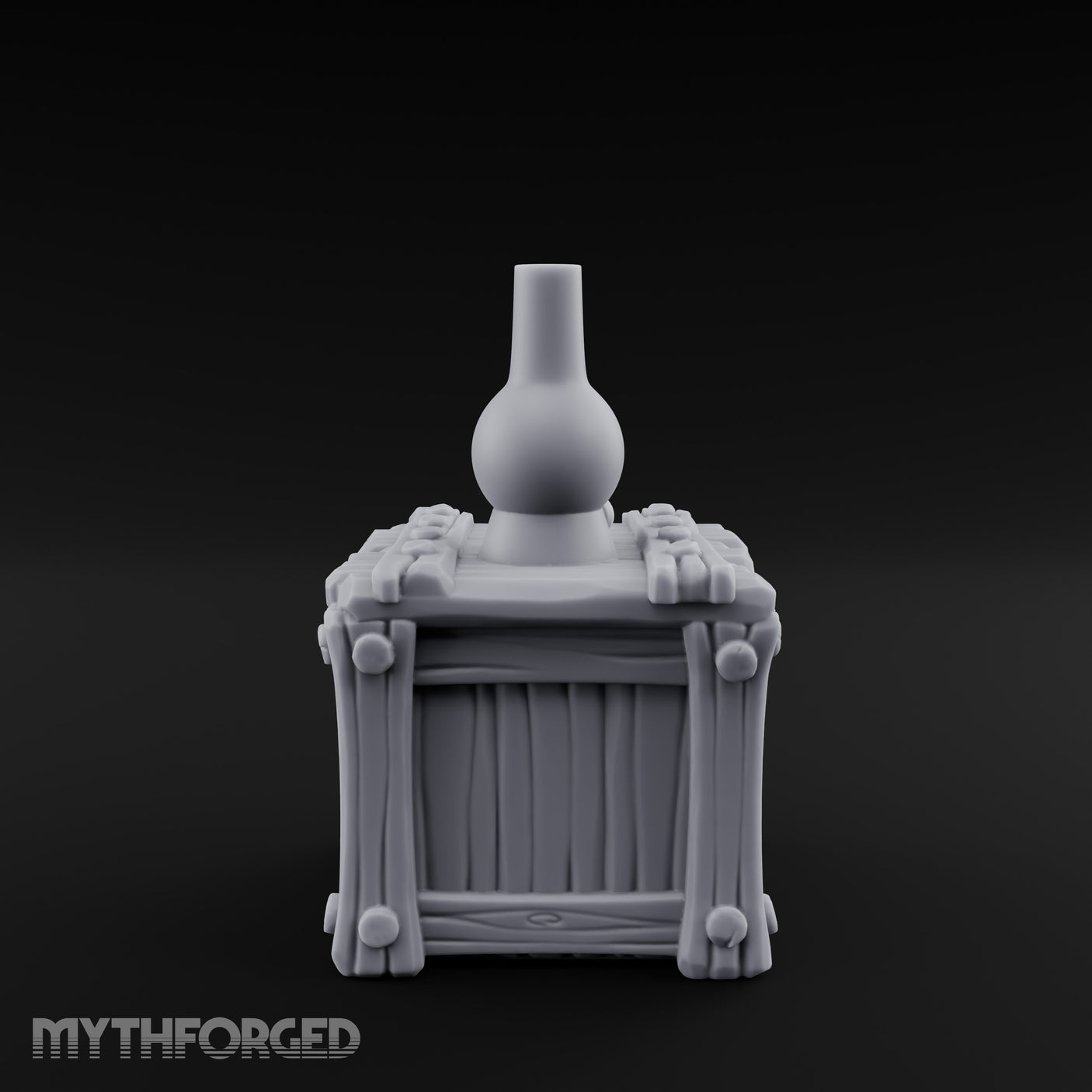 Bottle-Topped Plank-Bolted Storage Crate Miniature for Dungeons and Dragons, Pathfinder or other TTRPGs