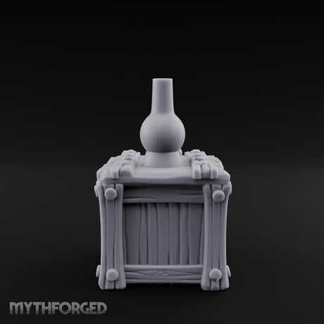 Bottle-Topped Plank-Bolted Storage Crate Miniature for Dungeons and Dragons, Pathfinder or other TTRPGs