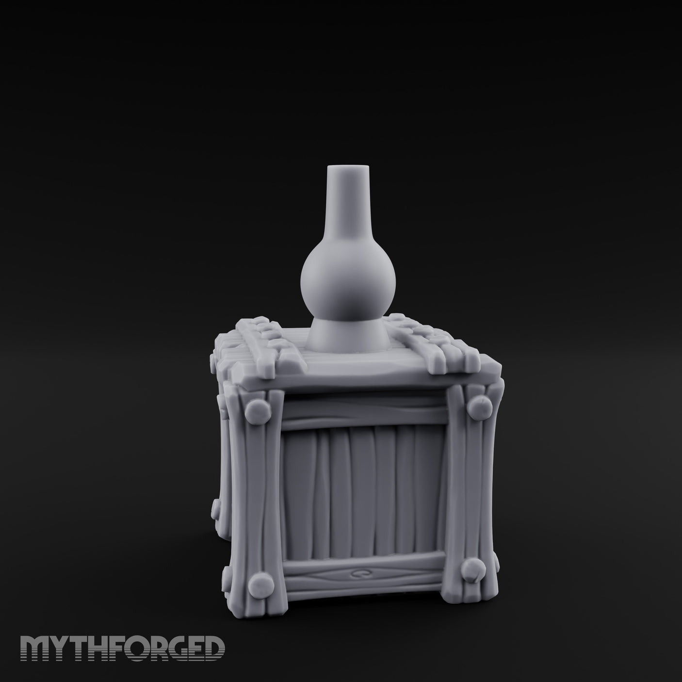 Bottle-Topped Plank-Bolted Storage Crate Miniature for Dungeons and Dragons, Pathfinder or other TTRPGs