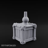 Bottle-Topped Plank-Bolted Storage Crate Miniature for Dungeons and Dragons, Pathfinder or other TTRPGs