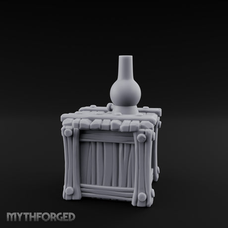 Bottle-Topped Plank-Bolted Storage Crate Miniature for Dungeons and Dragons, Pathfinder or other TTRPGs