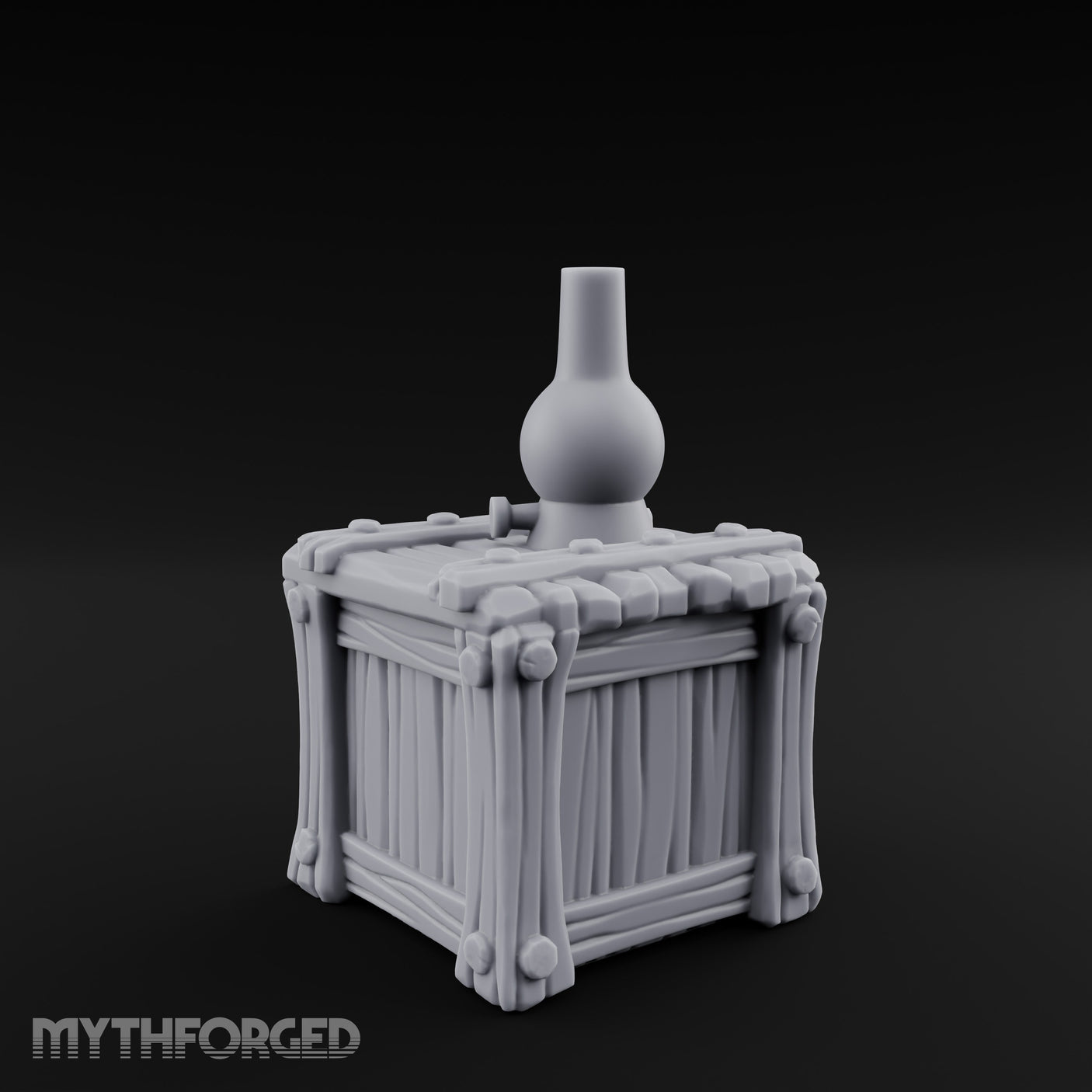 Bottle-Topped Plank-Bolted Storage Crate Miniature for Dungeons and Dragons, Pathfinder or other TTRPGs