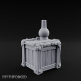 Bottle-Topped Plank-Bolted Storage Crate Miniature for Dungeons and Dragons, Pathfinder or other TTRPGs