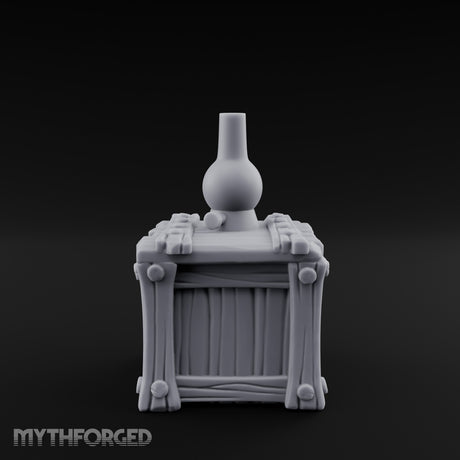 Bottle-Topped Plank-Bolted Storage Crate Miniature for Dungeons and Dragons, Pathfinder or other TTRPGs