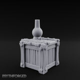 Bottle-Topped Plank-Bolted Storage Crate Miniature for Dungeons and Dragons, Pathfinder or other TTRPGs