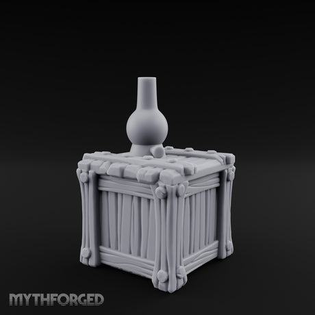 Bottle-Topped Plank-Bolted Storage Crate Miniature for Dungeons and Dragons, Pathfinder or other TTRPGs