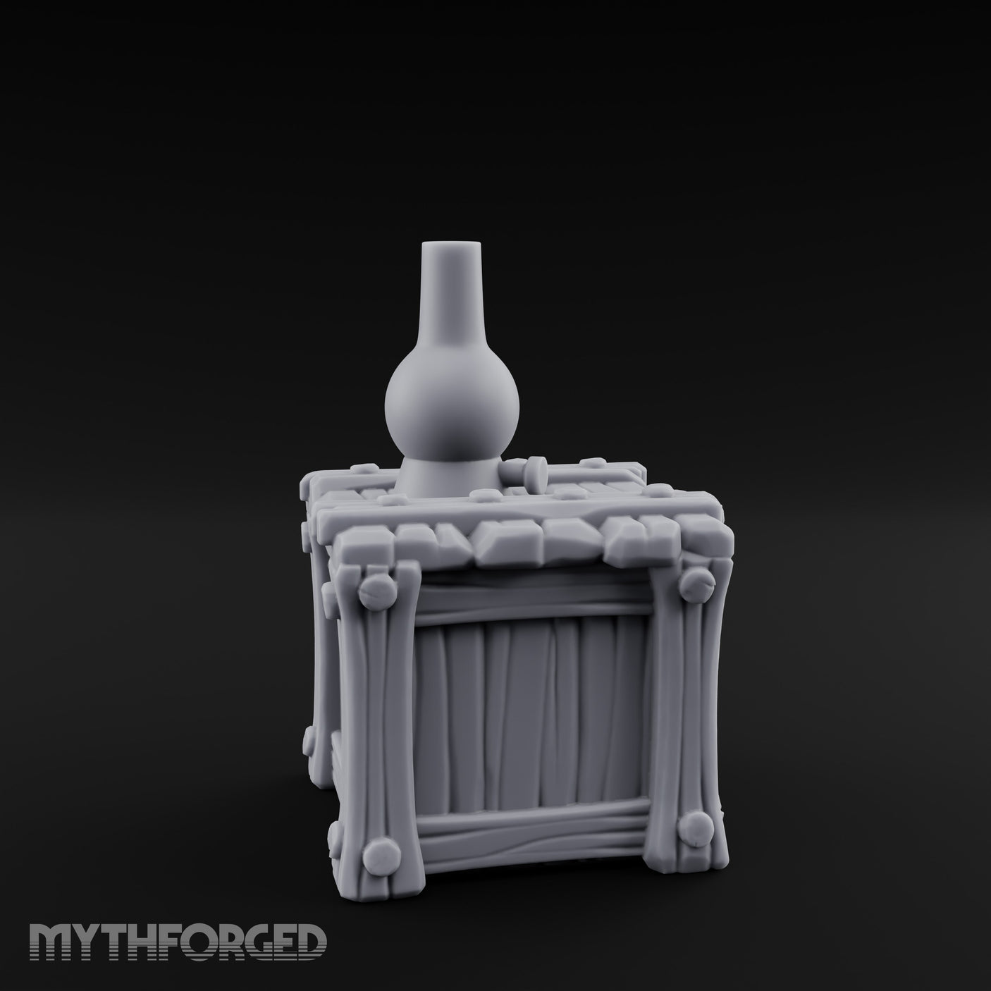 Bottle-Topped Plank-Bolted Storage Crate Miniature for Dungeons and Dragons, Pathfinder or other TTRPGs