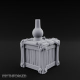 Bottle-Topped Plank-Bolted Storage Crate Miniature for Dungeons and Dragons, Pathfinder or other TTRPGs